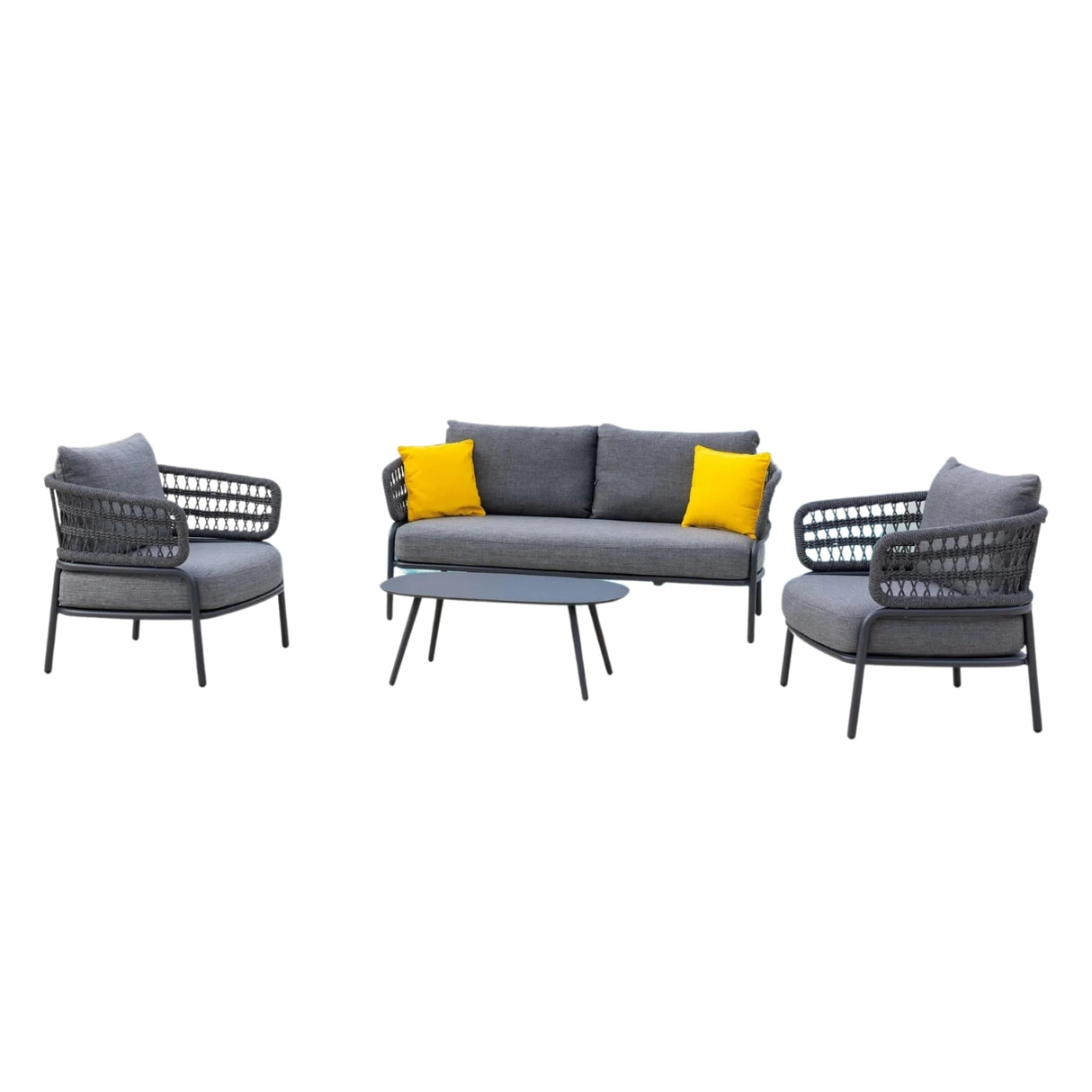 Outdoor Rope 4-Piece Patio Sofa Set with Glass Top Table (Grey)