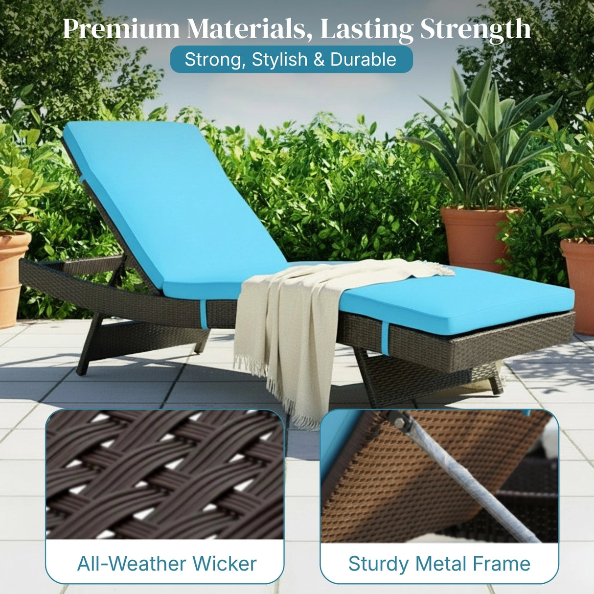 Outdoor Rattan Wicker Chaise Lounger For Poolside