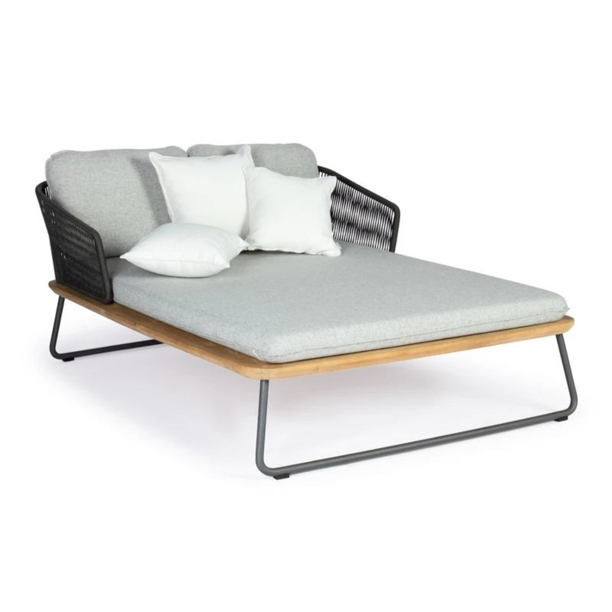 Outdoor Rope 2 Seater Patio Daybed With Wooden Top Side Table