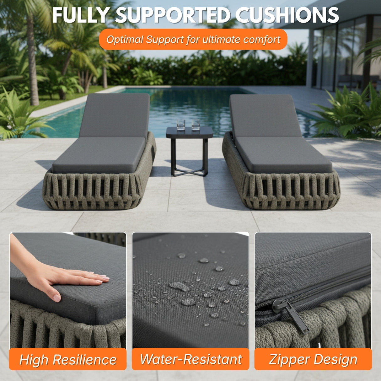 Outdoor Rope Lounge Chairs Set of 2 With Side Table