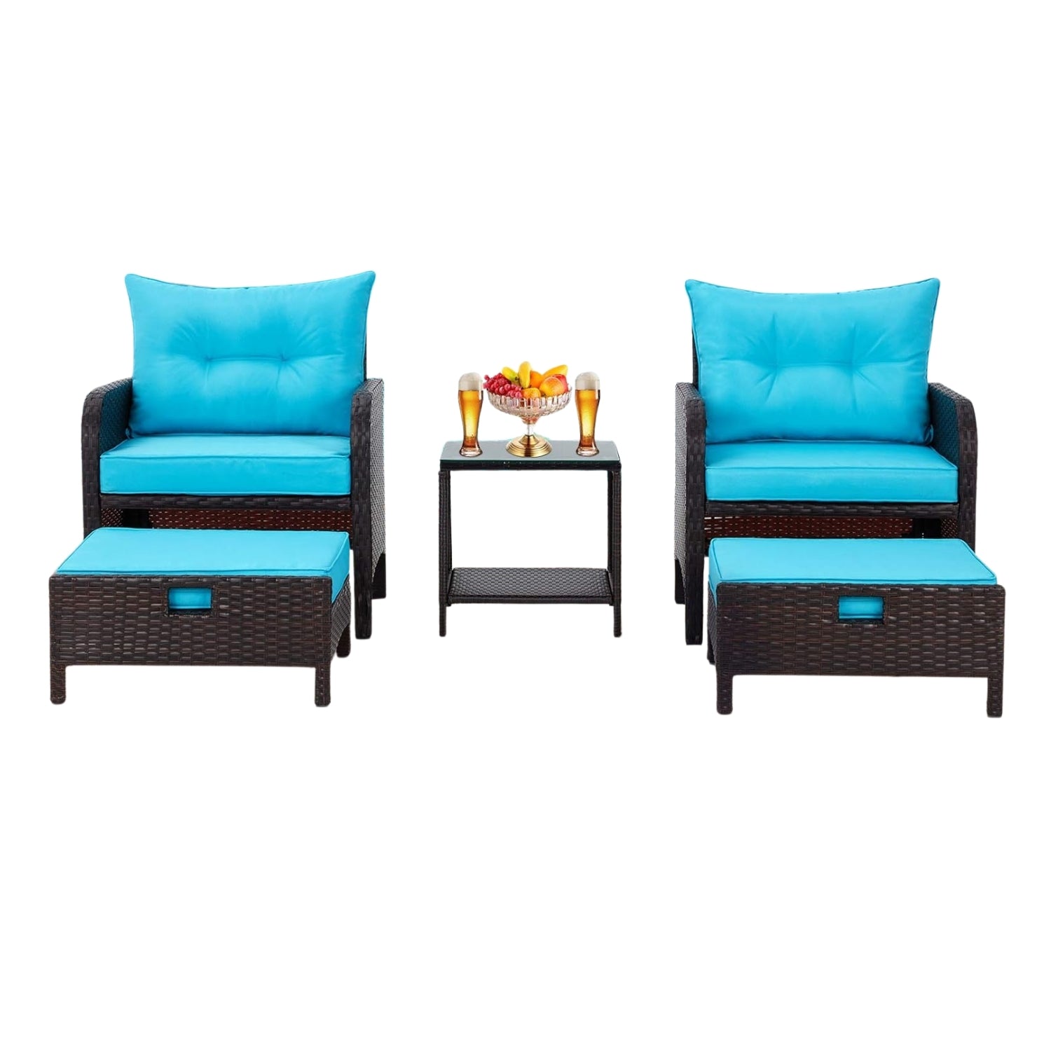 Outdoor 5 Piece Patio Wicker Furniture Set