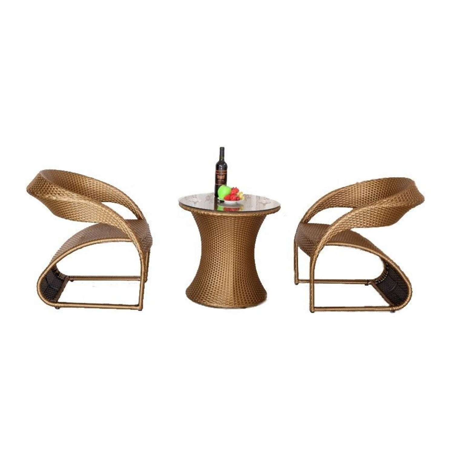 3-Piece Outdoor Rattan Wicker Patio Set (Golden)