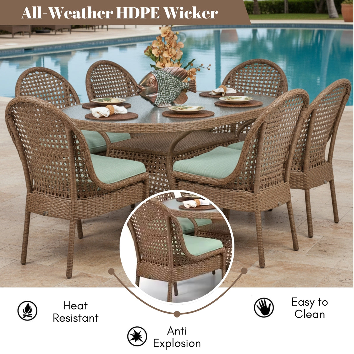 Outdoor All-Weather Resistant Rattan Wicker 7-Piece Dining Set