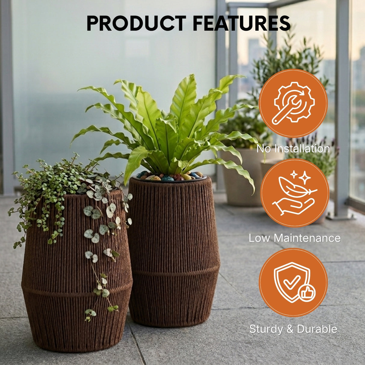 Outdoor Rope Planter Set of 2 (Brown)