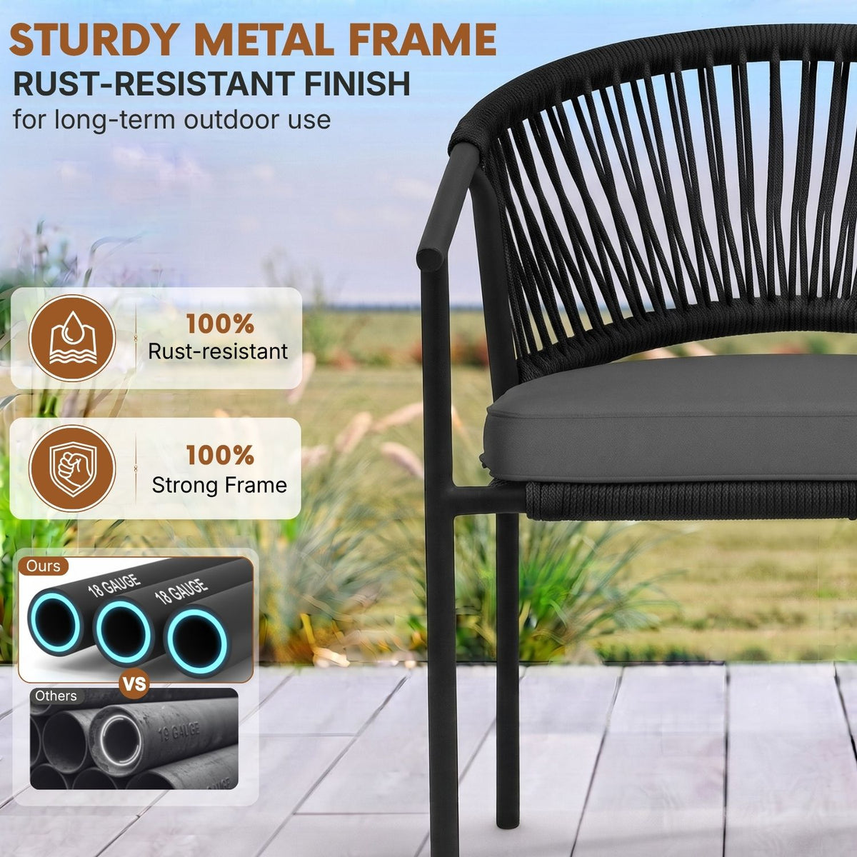 4-Piece Outdoor Rope Patio Dining Chairs