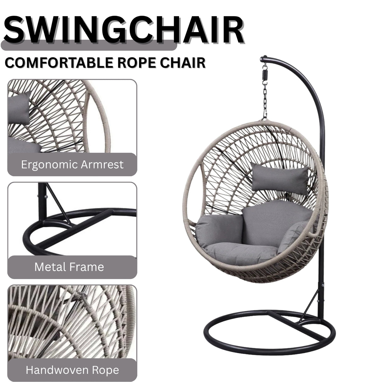 Netted Rope Swing Chair (Grey)