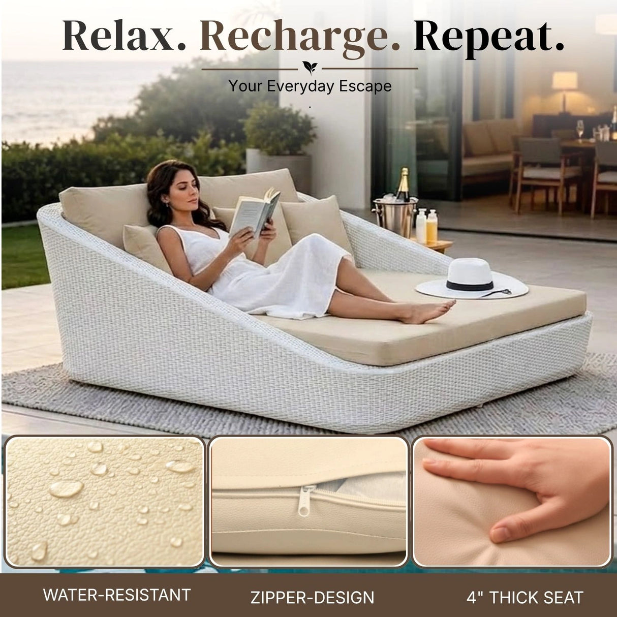 Patio Rattan & Wicker Double Conversation Daybed