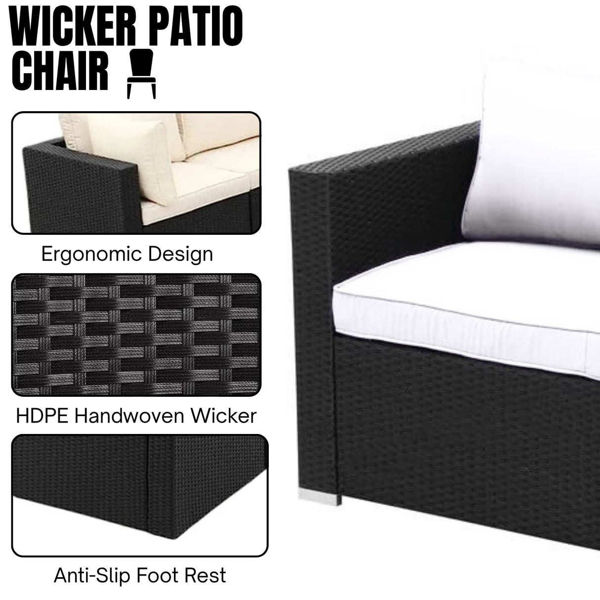 6-Piece Outdoor Wicker Sofa Set (Black/Cream)