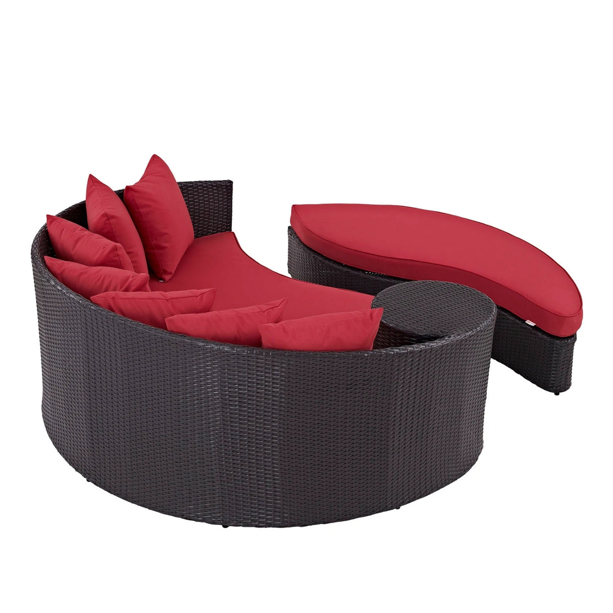 Outdoor Rattan Wicker Daybed (Dark Brown & Red)