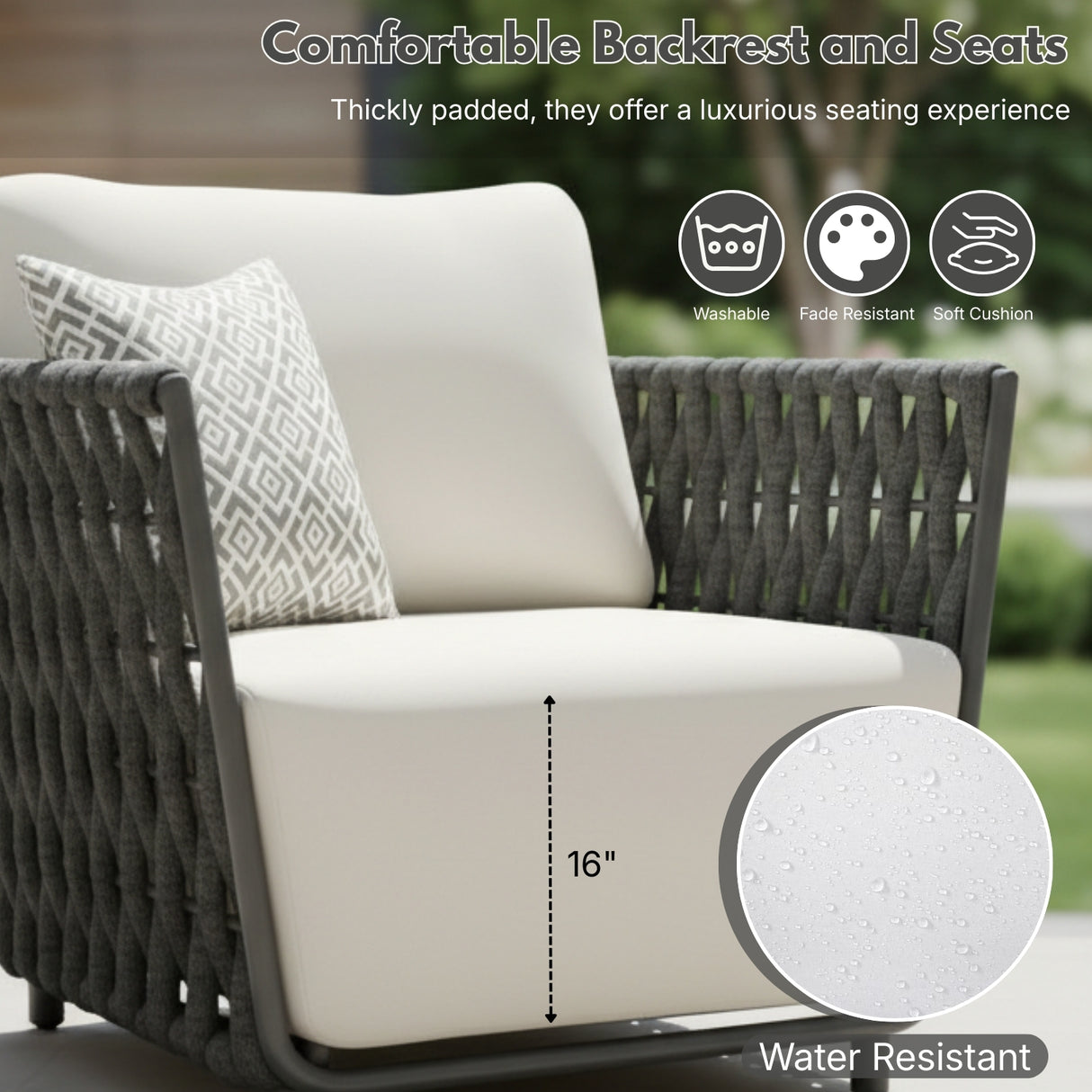 Outdoor Rope 3-Piece Patio Sofa Set (Grey & Off-White)