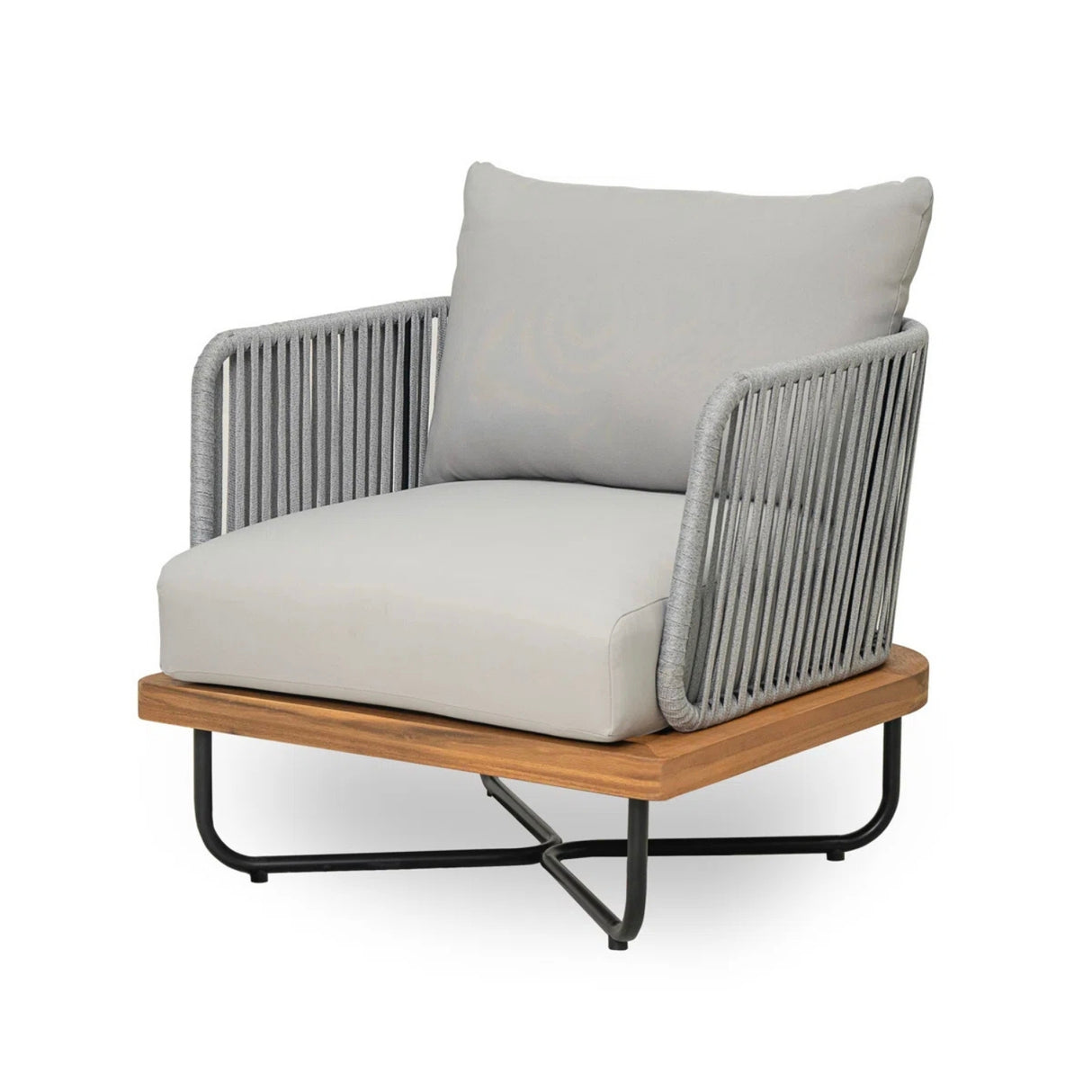 Outdoor 6-Piece Rope Woven Conversation Sofa Set with Wooden Top Table