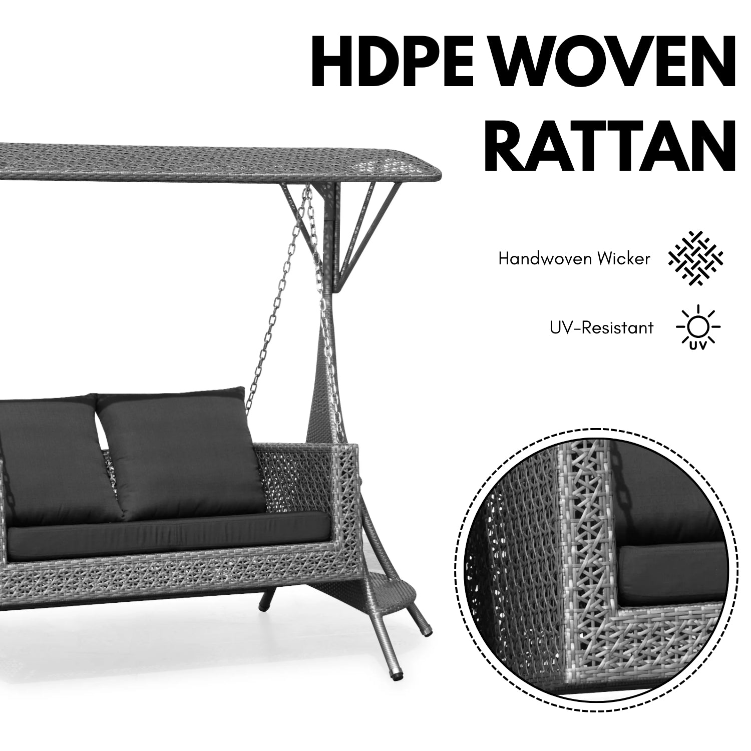 Outdoor Rattan Wicker 2-Seat Patio Swing Chair with Shade & Cushions