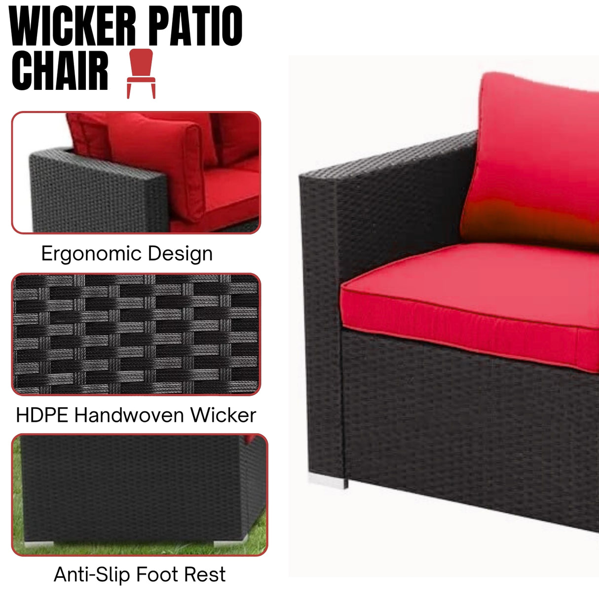 6-Piece Outdoor Wicker Sofa Set (Black/Red)