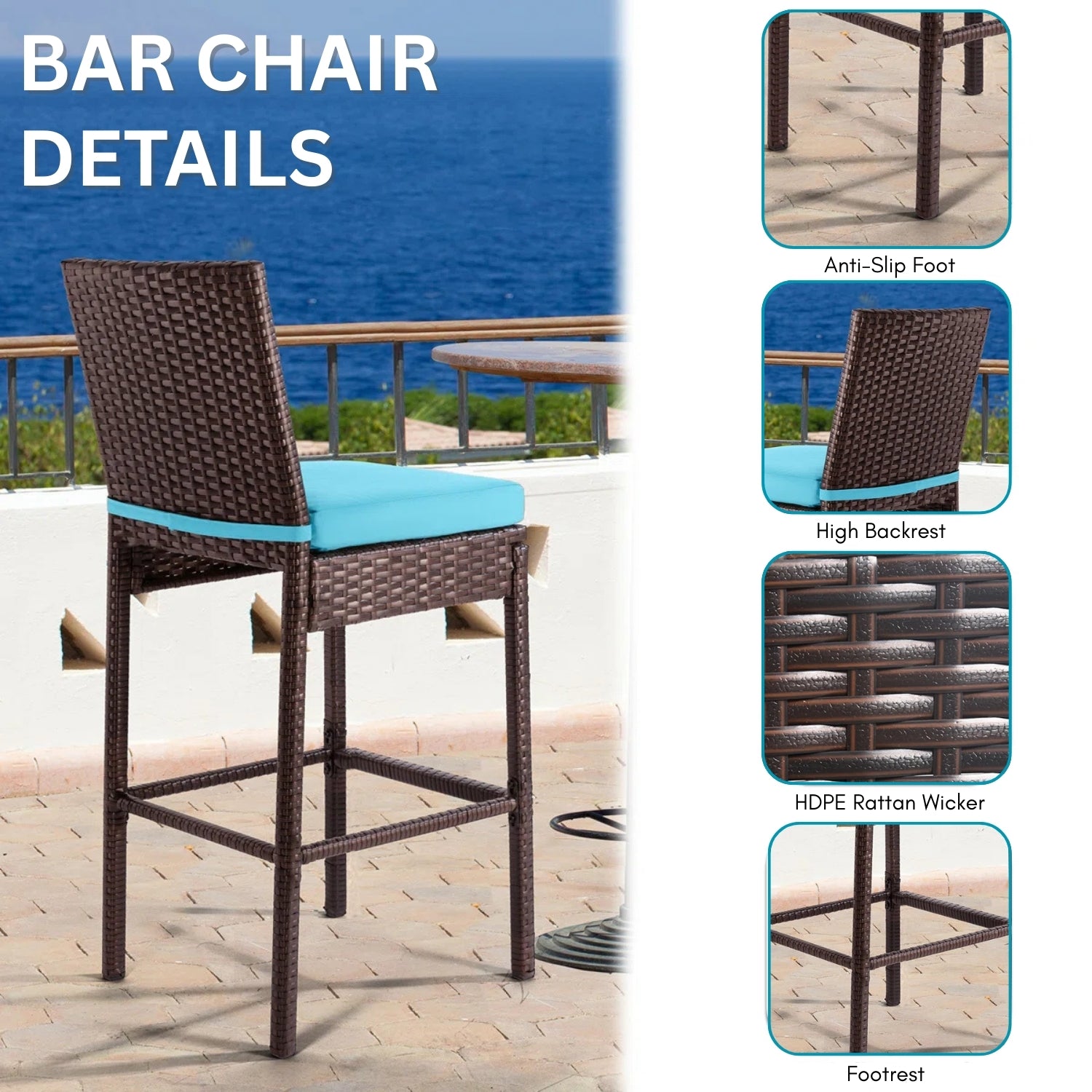 All-Weather Rattan Wicker Bar Set with High-Top Outdoor Table & Chairs