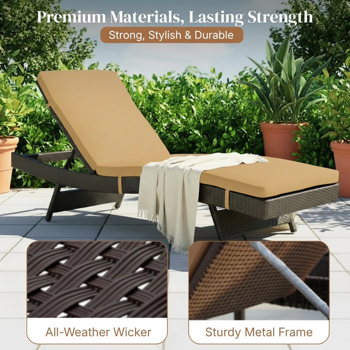 Outdoor Rattan Wicker Chaise Lounger For Poolside