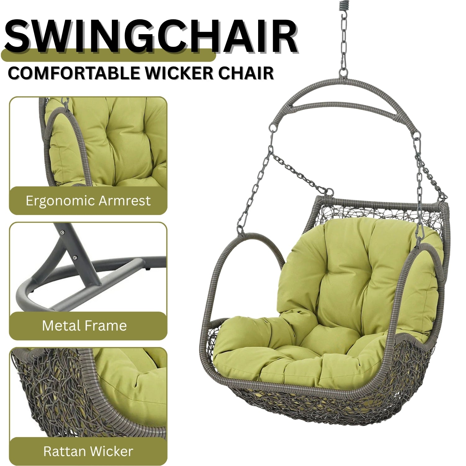 Outdoor Rattan Wicker Hanging Swing Chair with Cushion