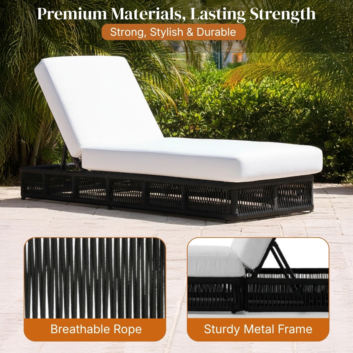 Outdoor All-Weather Rope Lounger with Cushions
