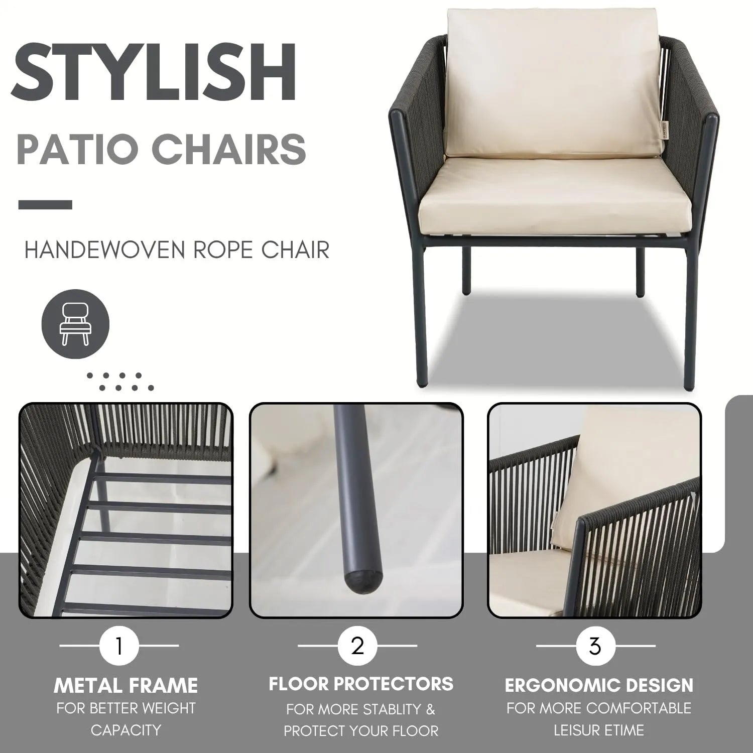 Outdoor Rope Patio Set with Glass Top Table