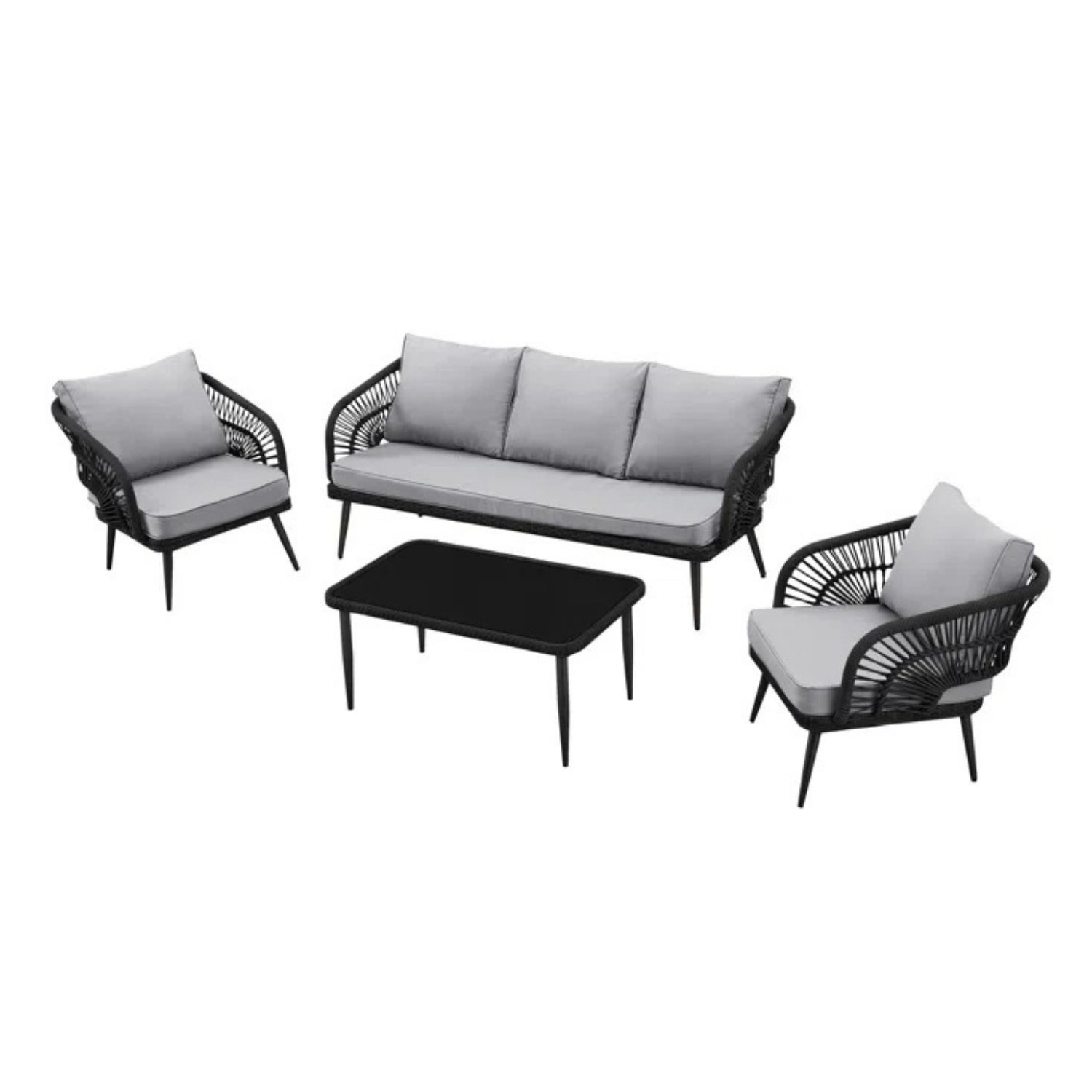 Outdoor Rope Conversation Patio Sofa Set (Black /Light Grey)
