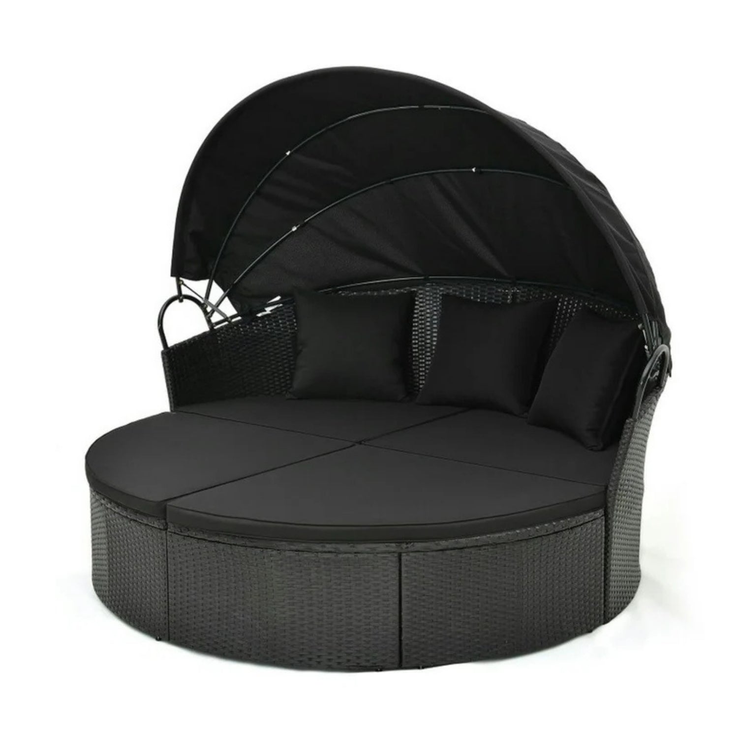 Outdoor Round Canopy Daybed Wicker Patio Furniture Set with Cushions