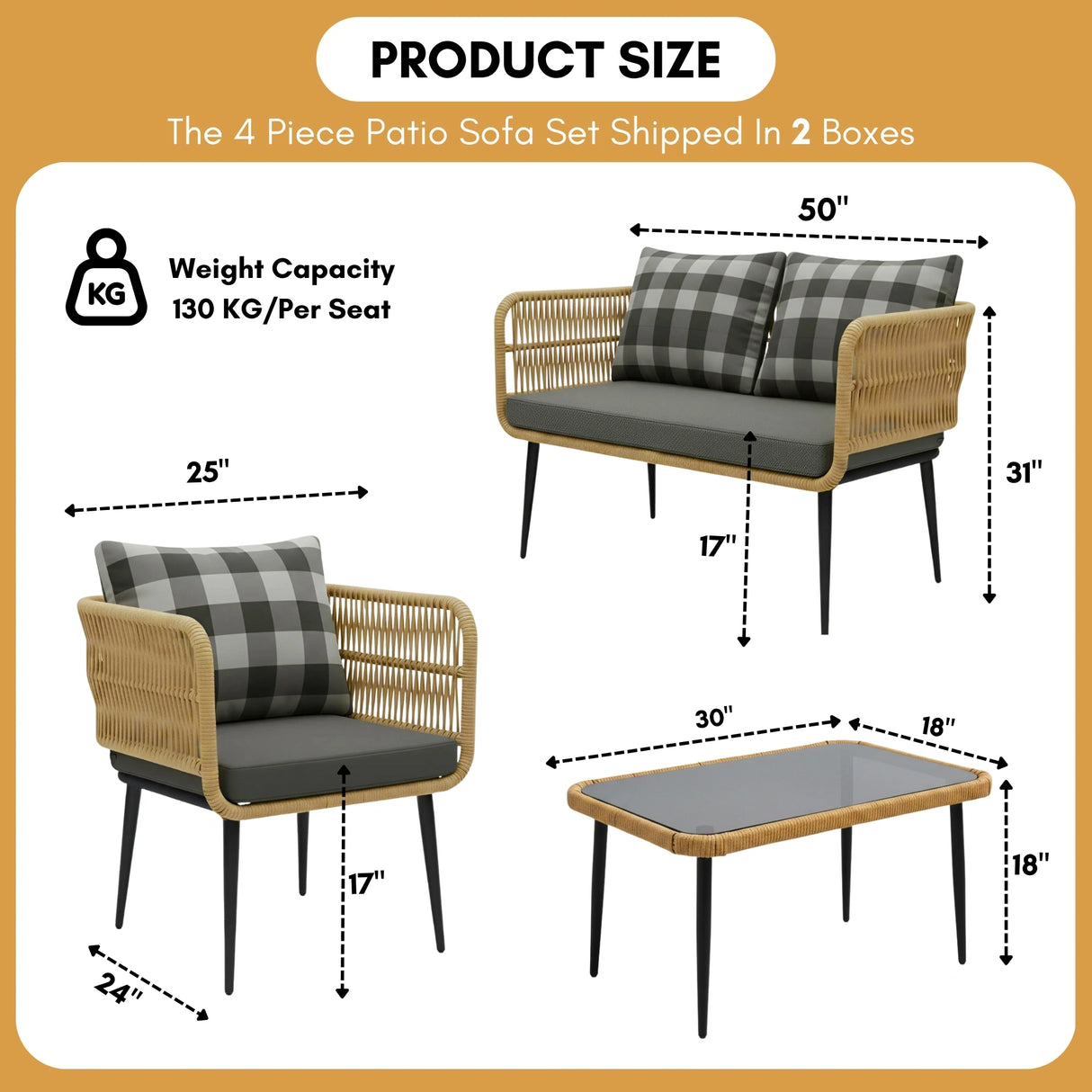 Outdoor 4-Seater Rope Conversation Set(Beige & Dark Grey)