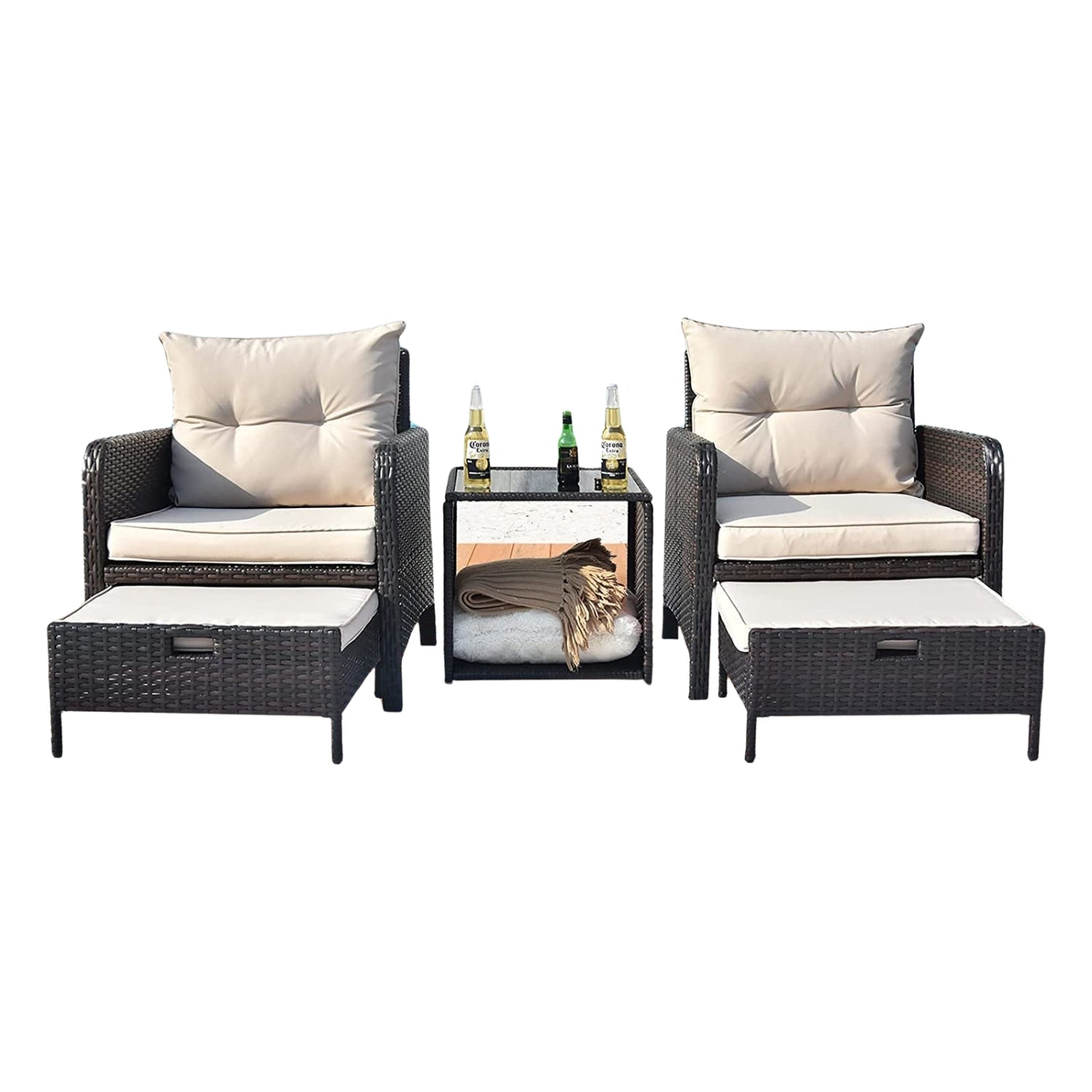 Outdoor 5 Piece Patio Wicker Furniture Set