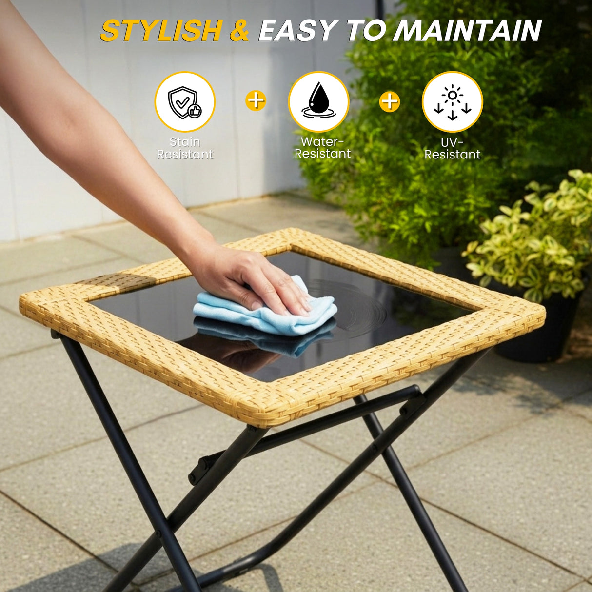 3-Piece Outdoor Wicker Folding Patio Set (Beige)