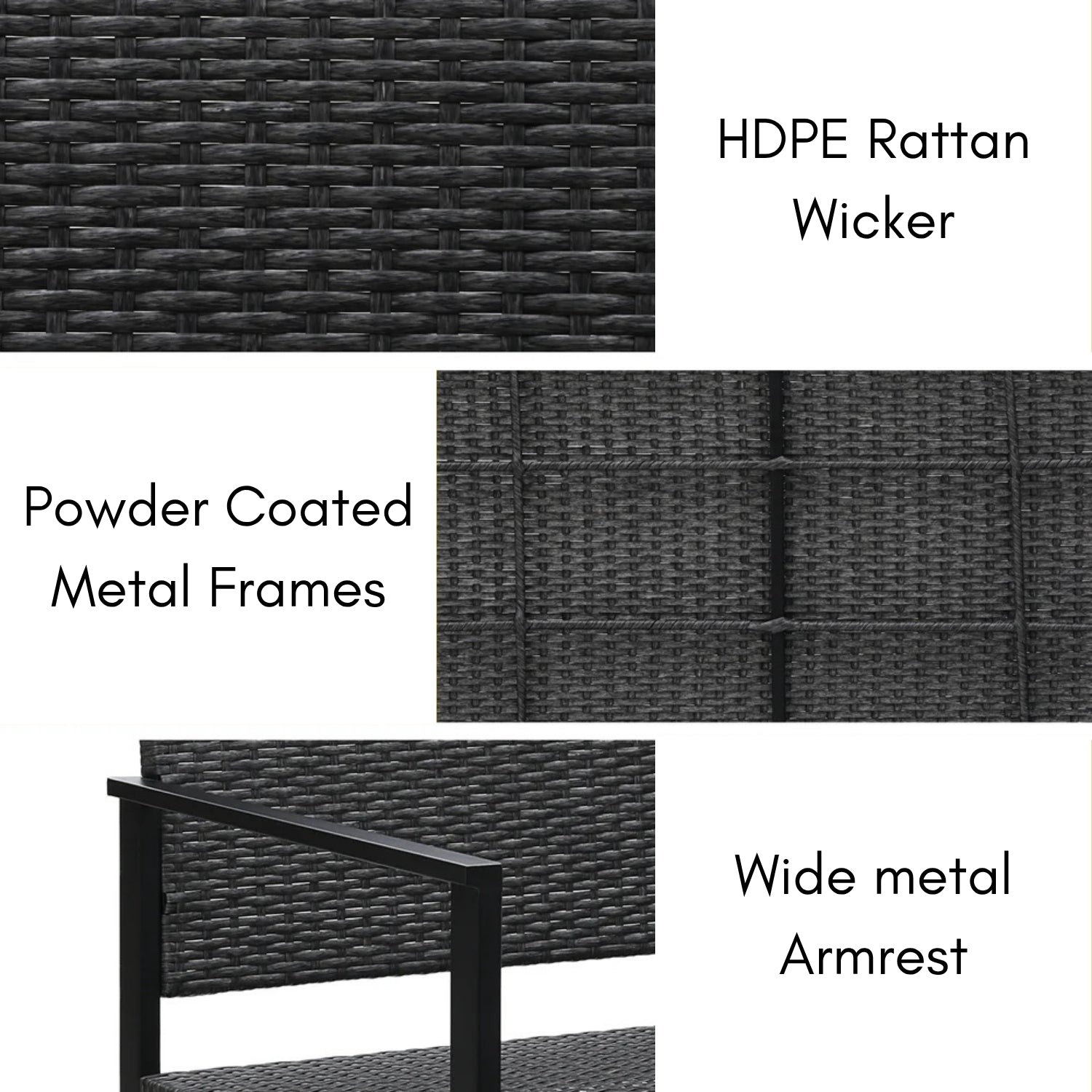 2-Seater Outdoor Garden Rattan Bench With Metal Frames