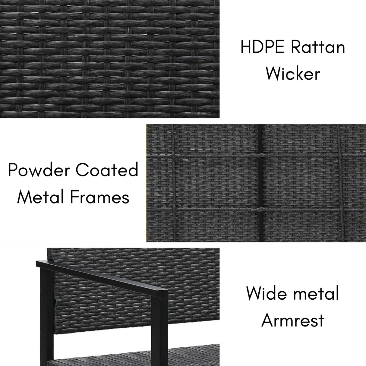 2-Seater Outdoor Garden Rattan Bench With Metal Frames