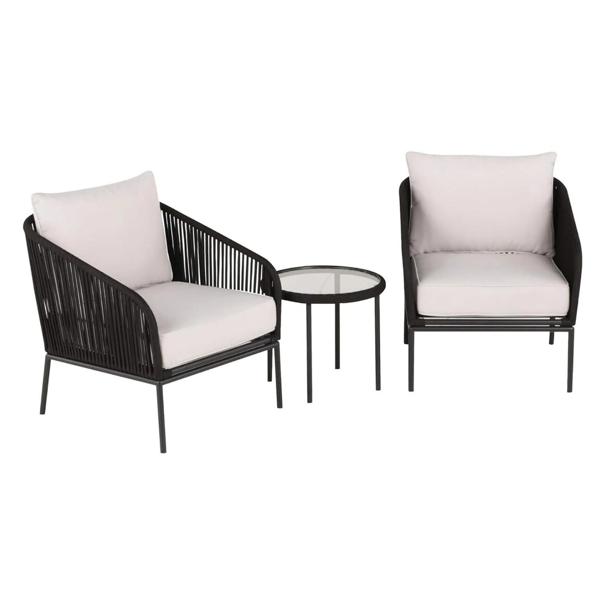 3 Piece Outdoor Rope Bistro Set (Black & White)