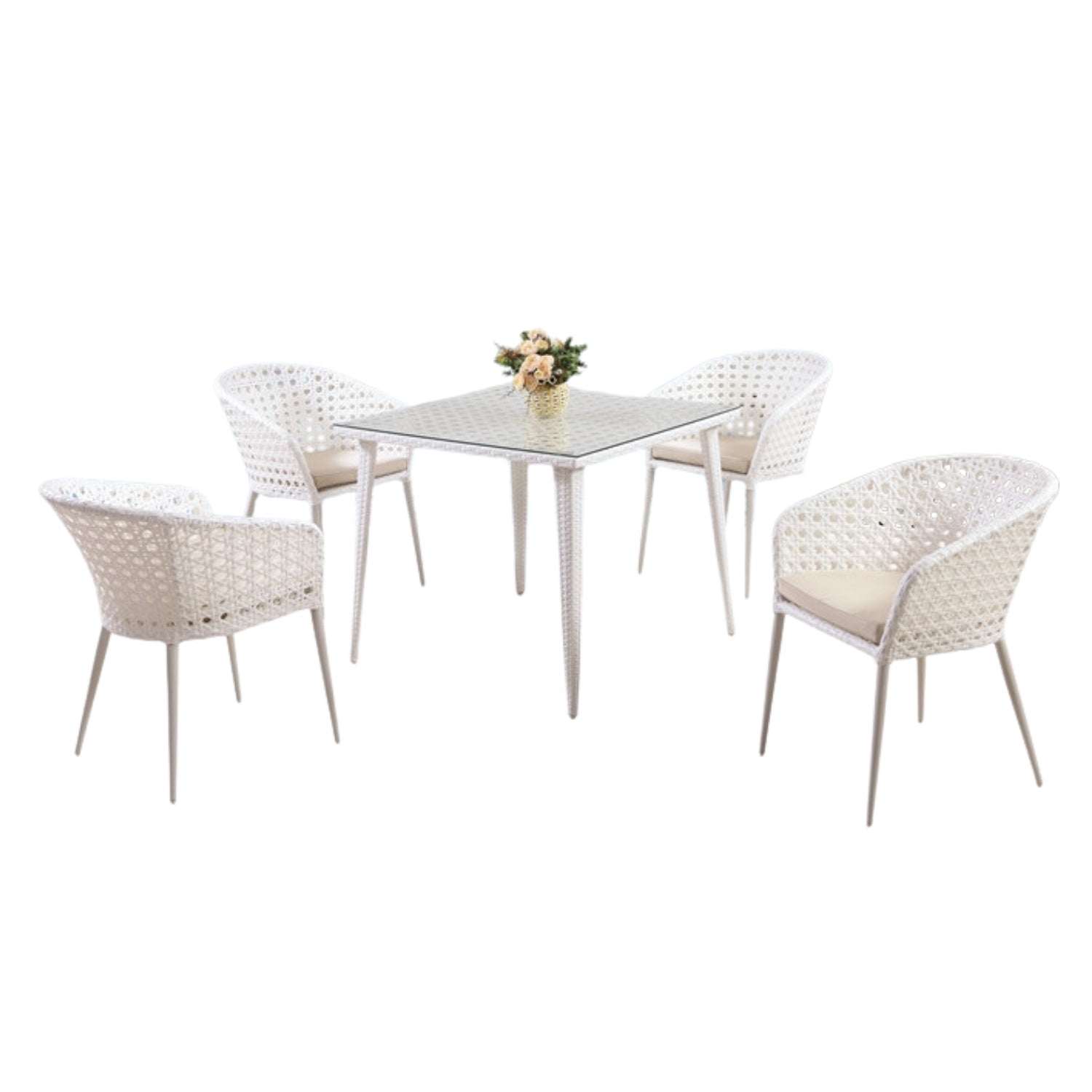 5-Piece Outdoor Patio Dining Set With Wicker Chairs & Glass-Top Table