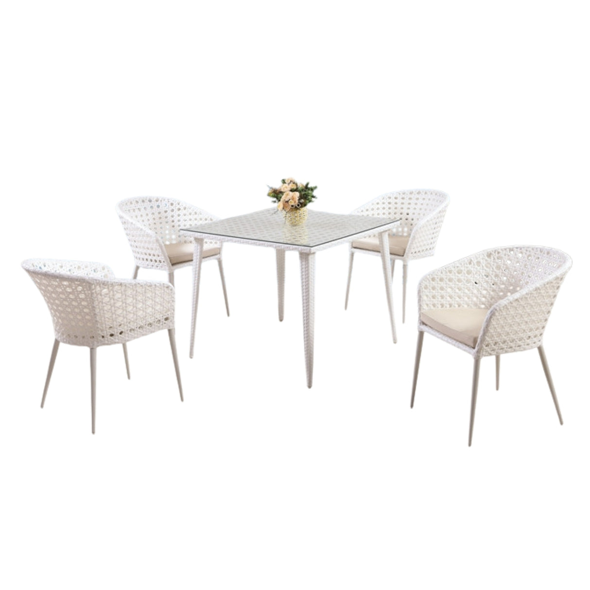 5-Piece Outdoor Patio Dining Set With Wicker Chairs & Glass-Top Table