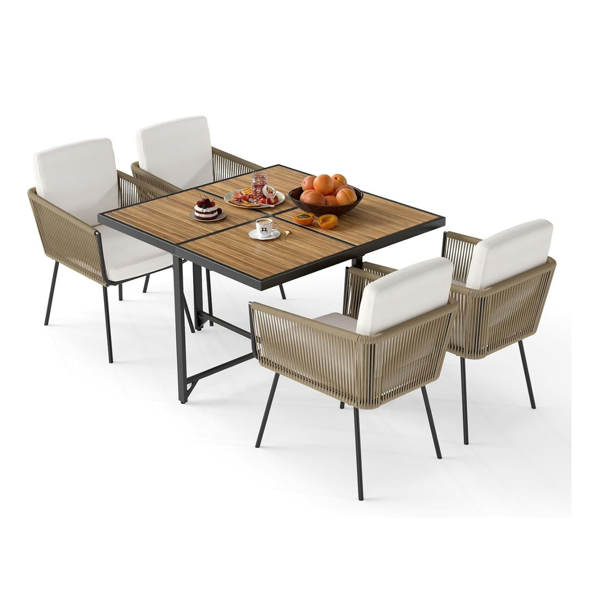 5-Piece Outdoor Patio Dining Set with Square Wood Tabletop
