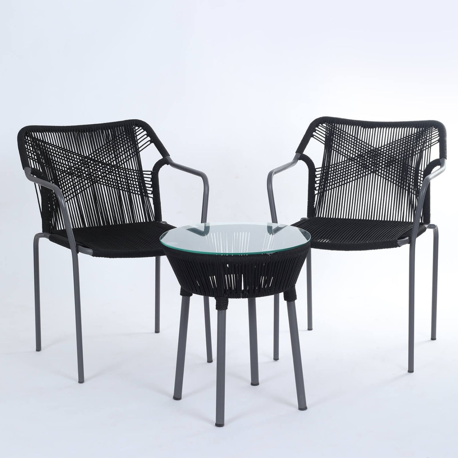 3-Piece Outdoor Grey Rope Patio Set