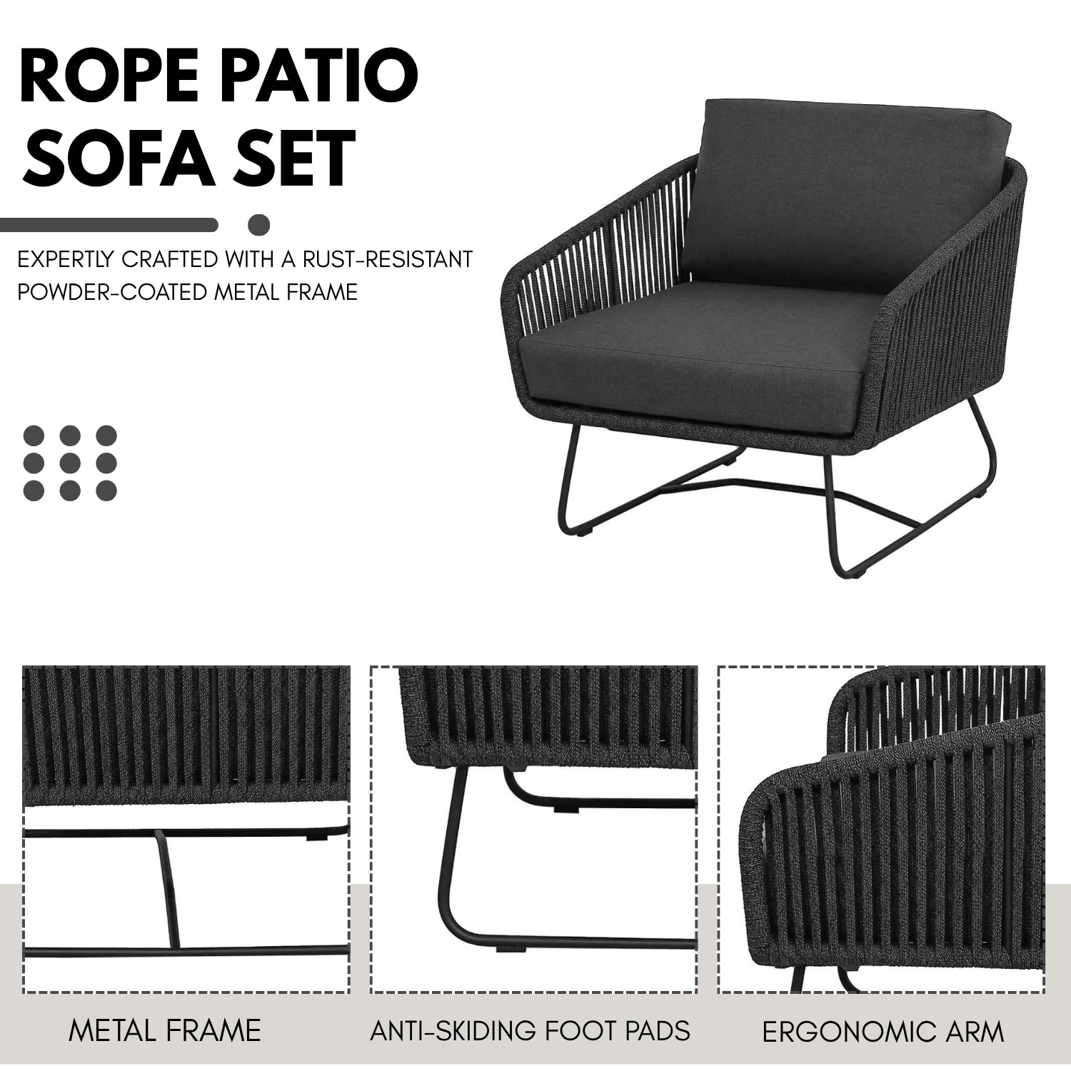 4 Piece Outdoor All-Weather Rope Sofa Set