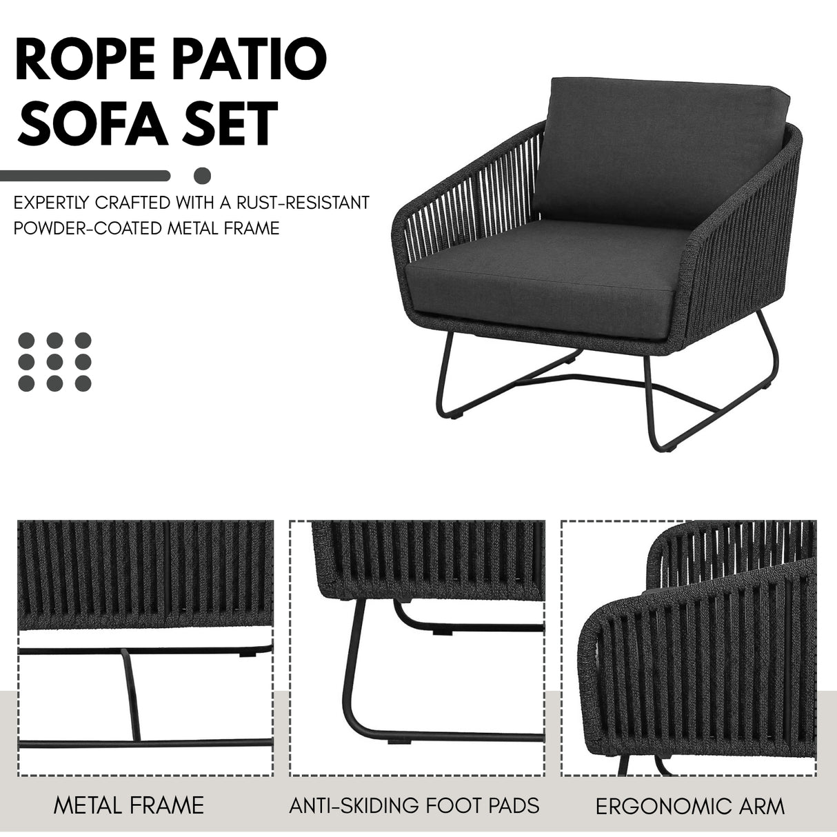 4 Piece Outdoor All-Weather Rope Sofa Set