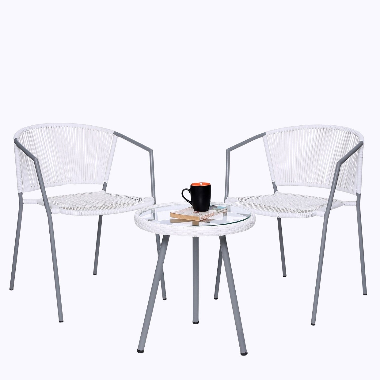 3-Piece Outdoor White Rope Patio Set