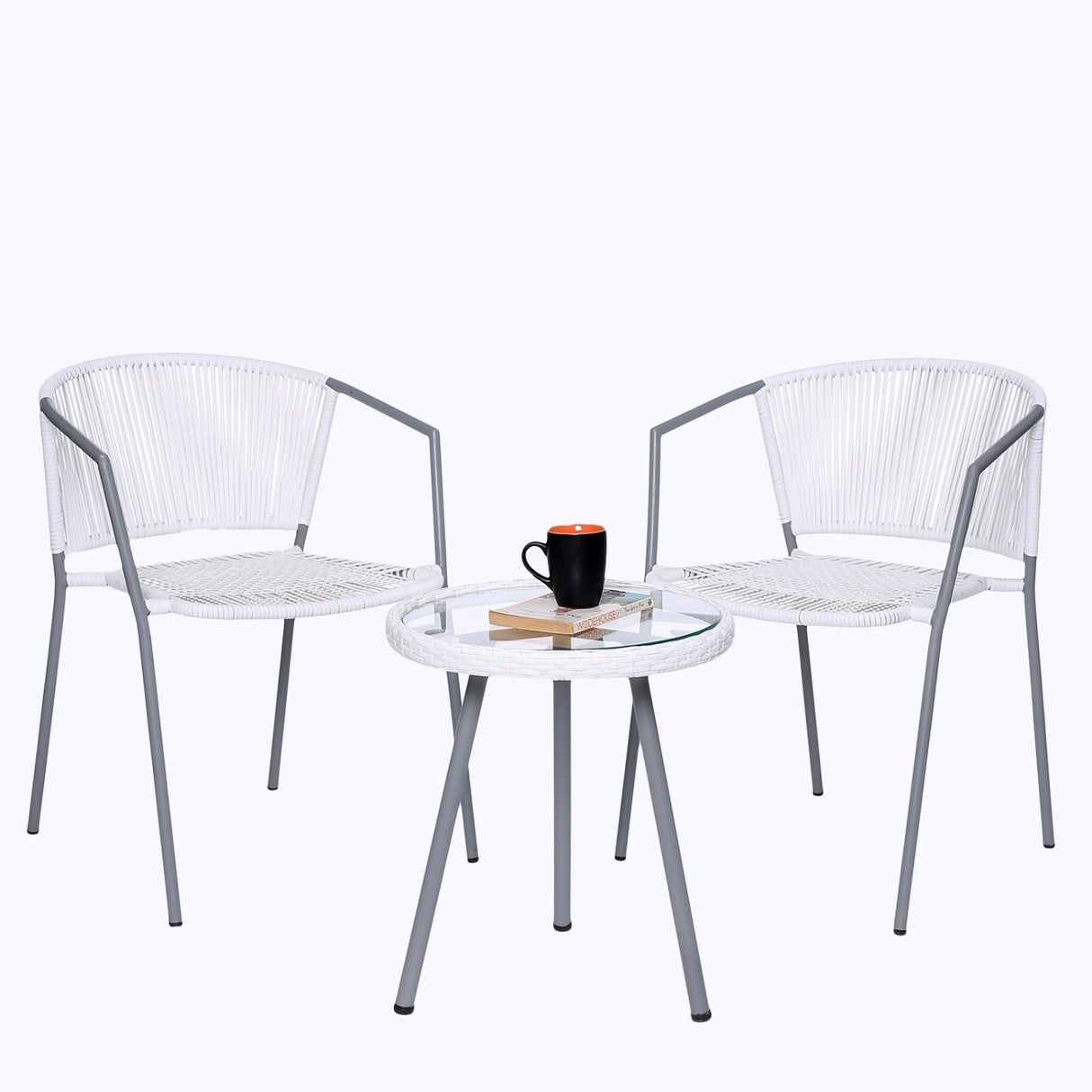 3-Piece Outdoor White Wicker Patio Set