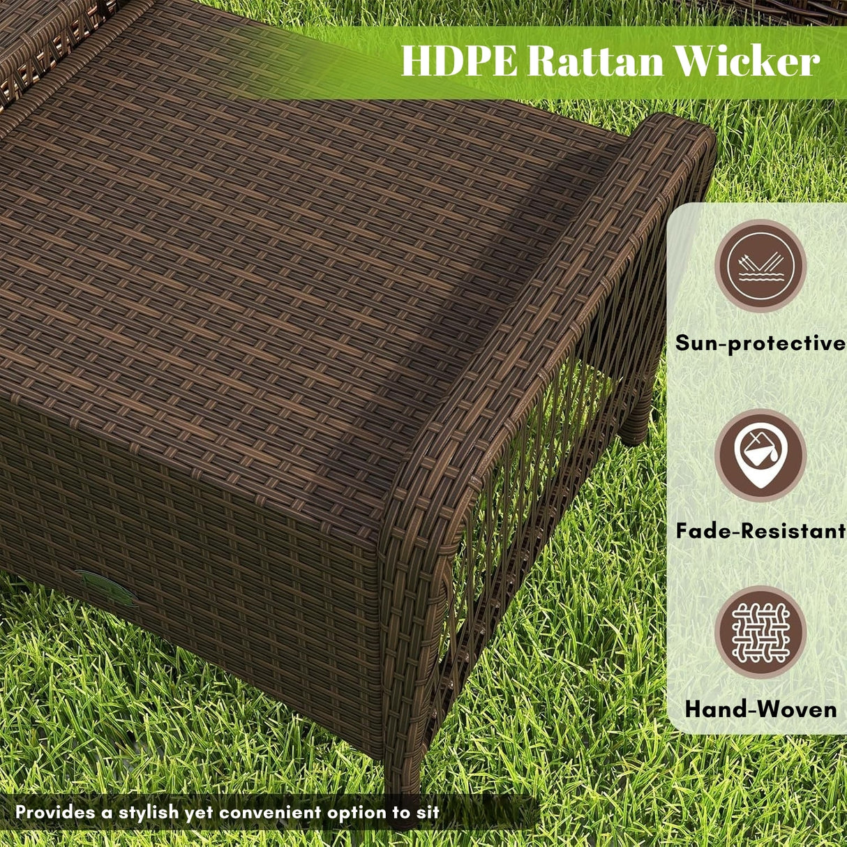 2-Piece Outdoor Rattan Wicker Ottoman Set