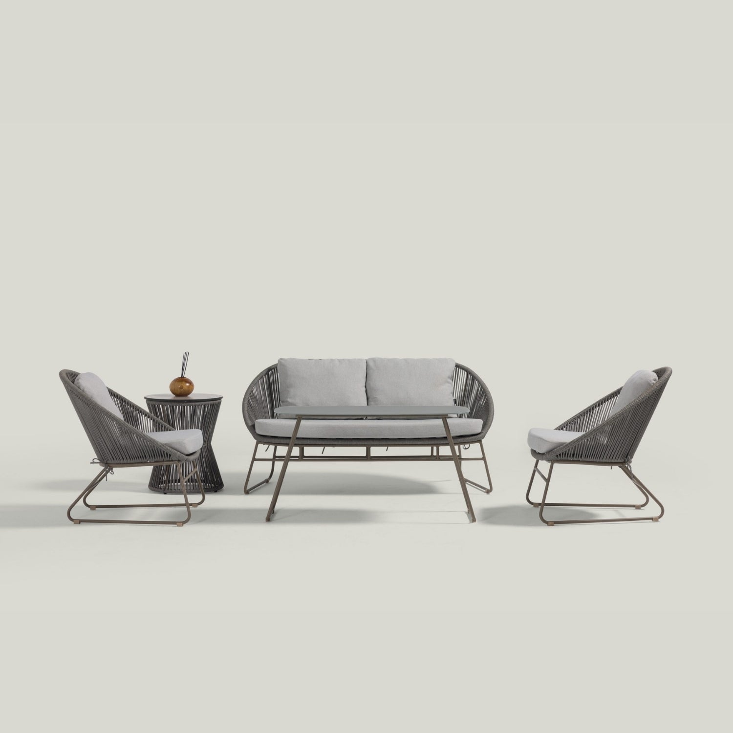 Outdoor Rope 4-Piece Patio Sofa Set with Glass Top Tables