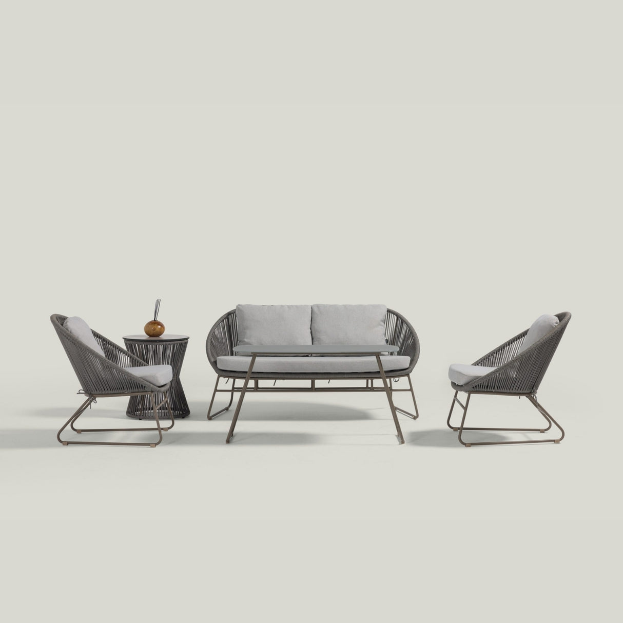 Outdoor Rope 4-Piece Patio Sofa Set with Glass Top Tables