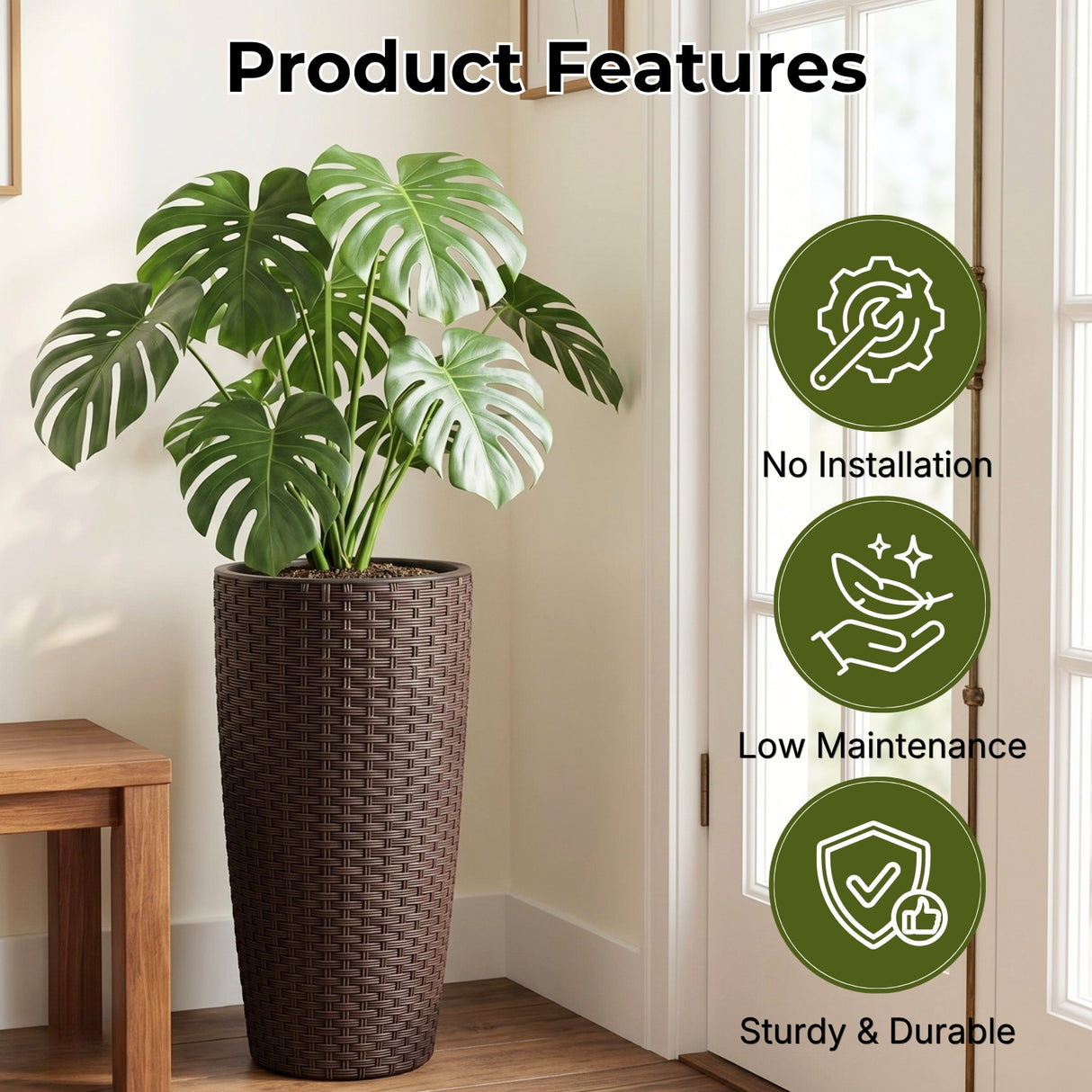 2-Piece Outdoor Wicker Planter Set (Dark Brown)