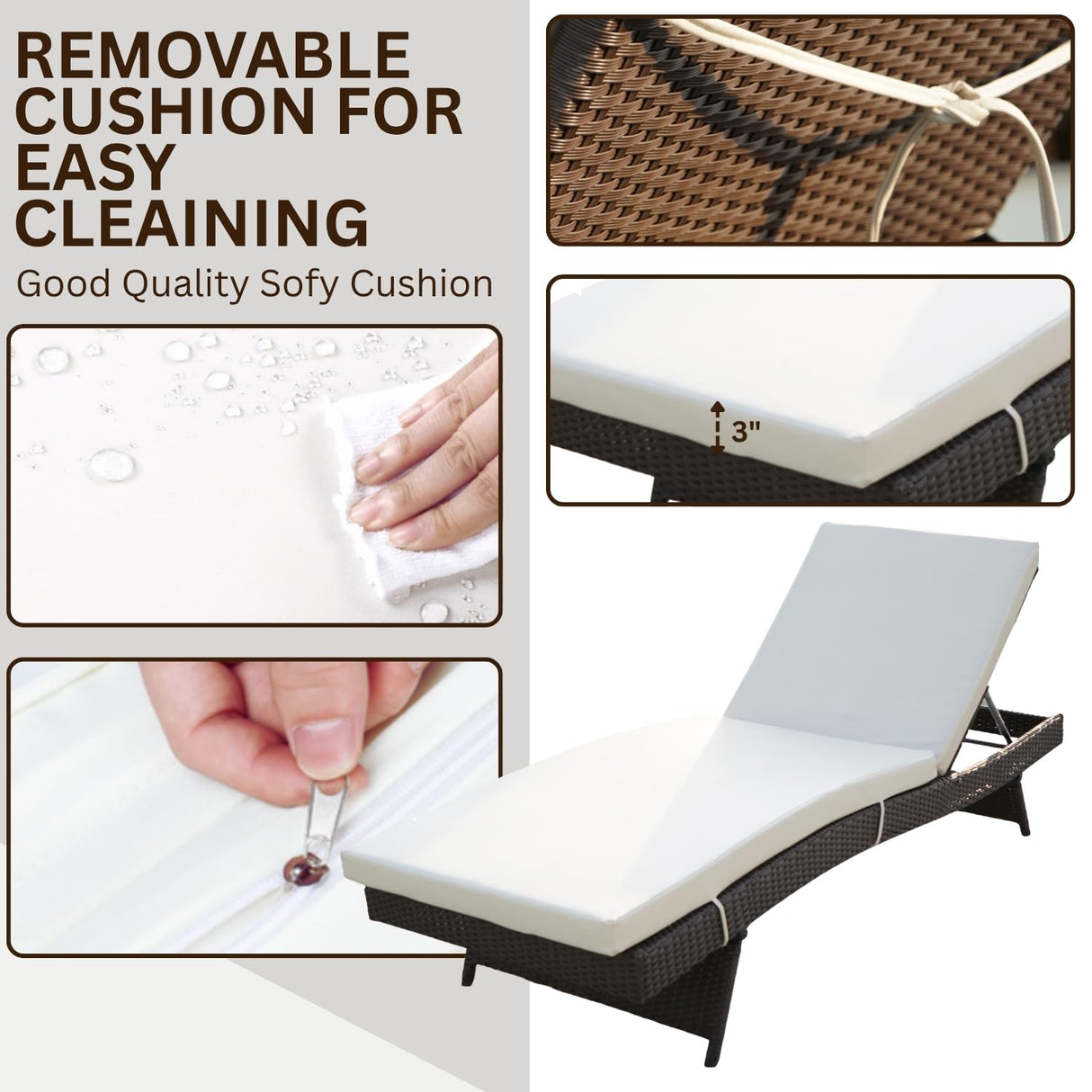 All-Weather HDPE Wicker Outdoor Chaise Lounge Chair Set of 2