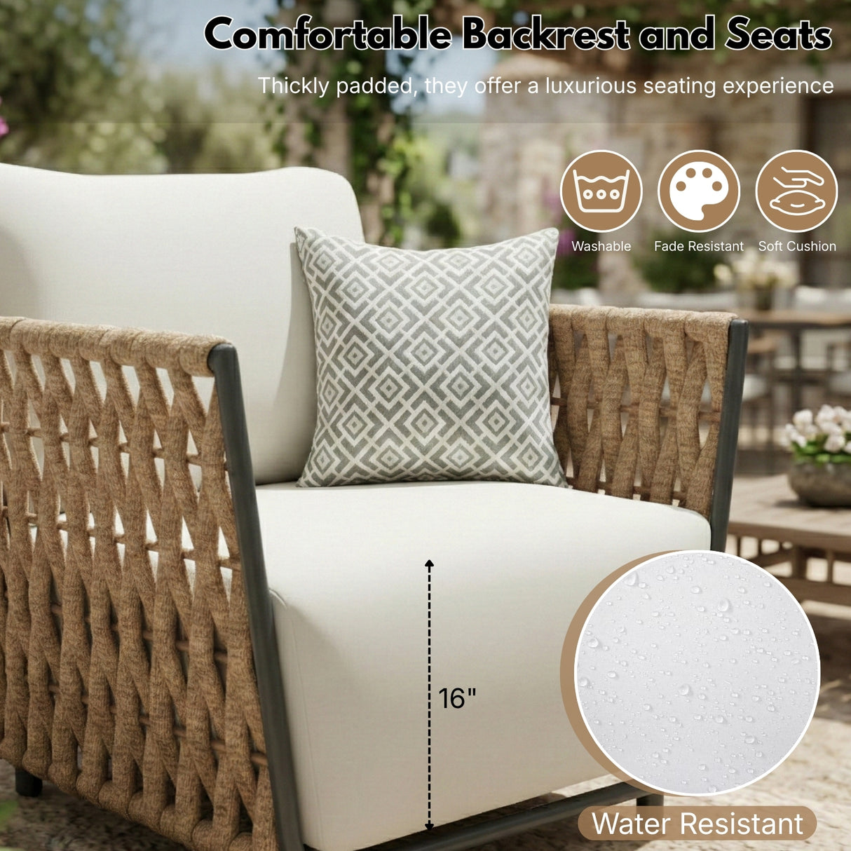 Outdoor Rope 3-Piece Patio Sofa Set (Beige & Off-White)