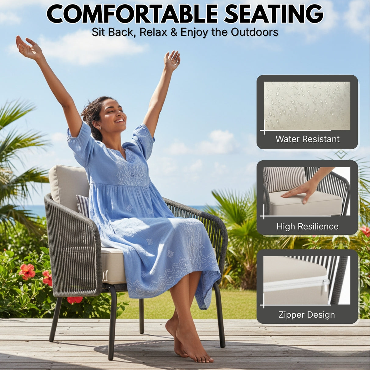 Outdoor Rope 2-Piece Sofa Chairs (Grey & Off-White)