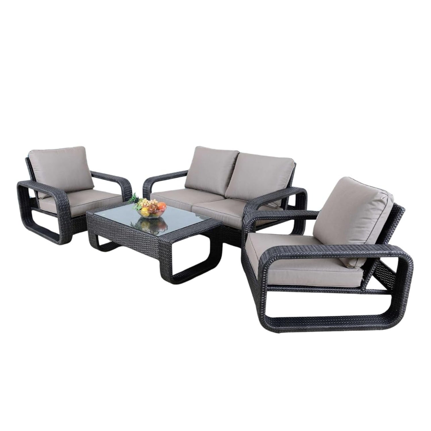4-Piece Outdoor Rattan Wicker Patio Sofa Set & Glass Top Table