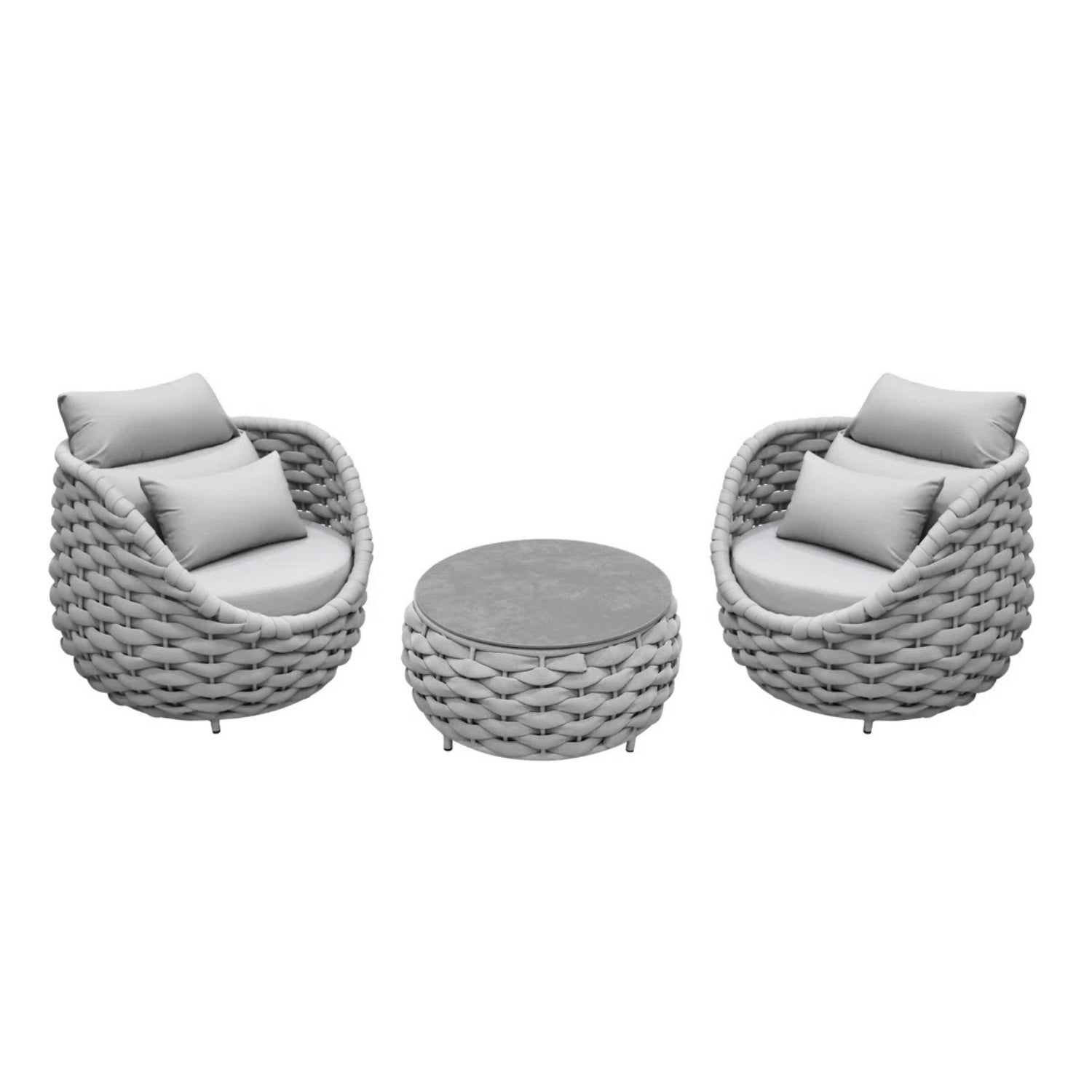 Bird’s Nest Shape 3-Piece Hand-Woven Rope Patio Set