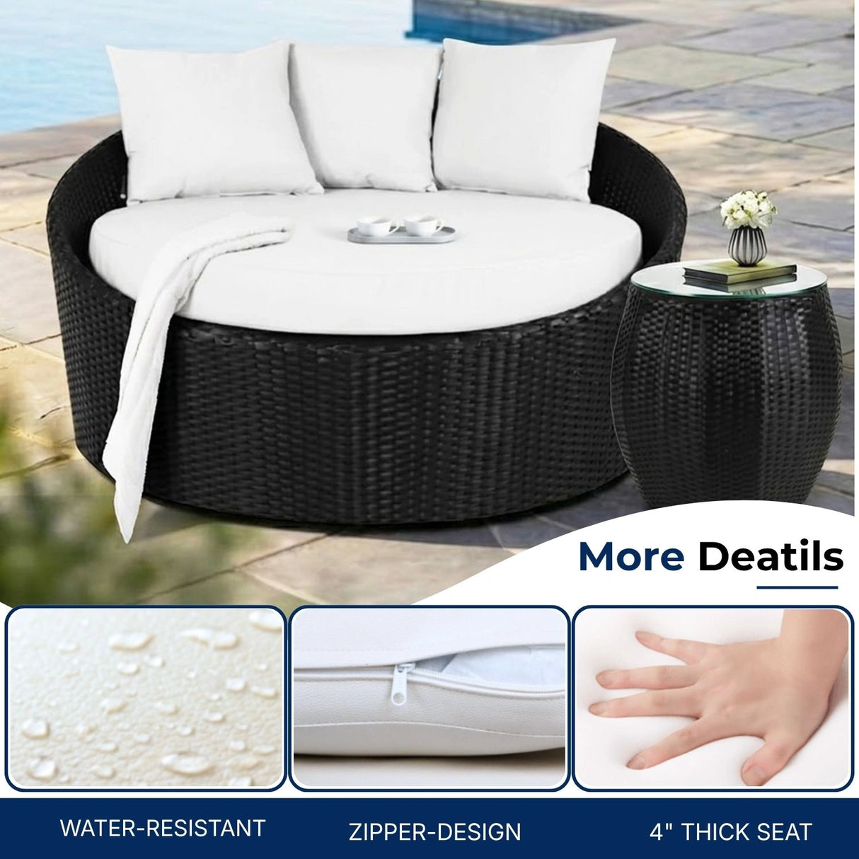 Outdoor Rattan Wicker Daybed with Glass Top Table