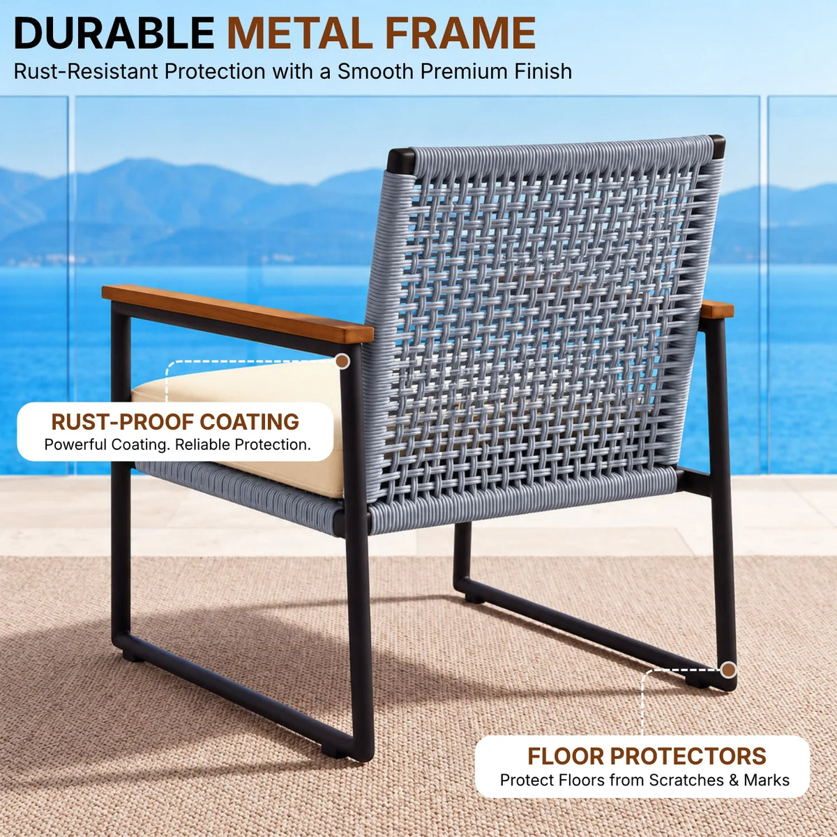 Outdoor 3-Piece Wicker Patio Set(Silver & Cream)