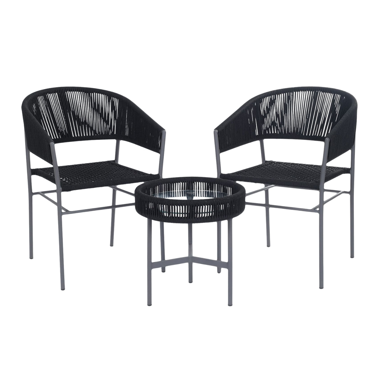 3-Piece Black Rope Outdoor Patio Set